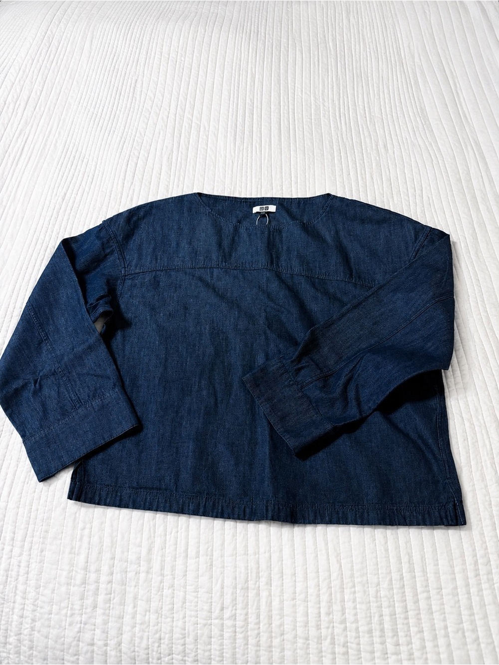 NWT Uniqlo U Denim Boat Neck Long Sleeve Blouse Blue Cotton Size Small